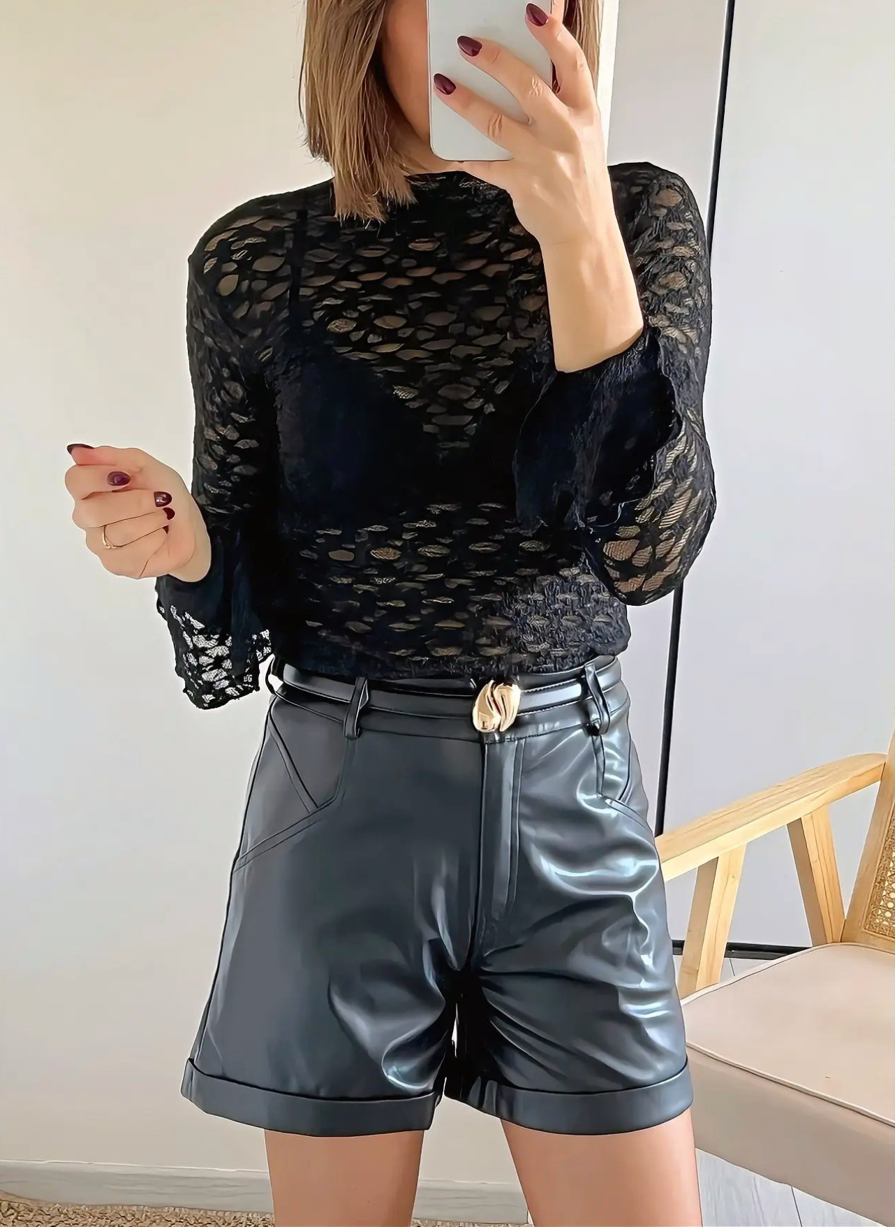 short noir Alex en simili cuir