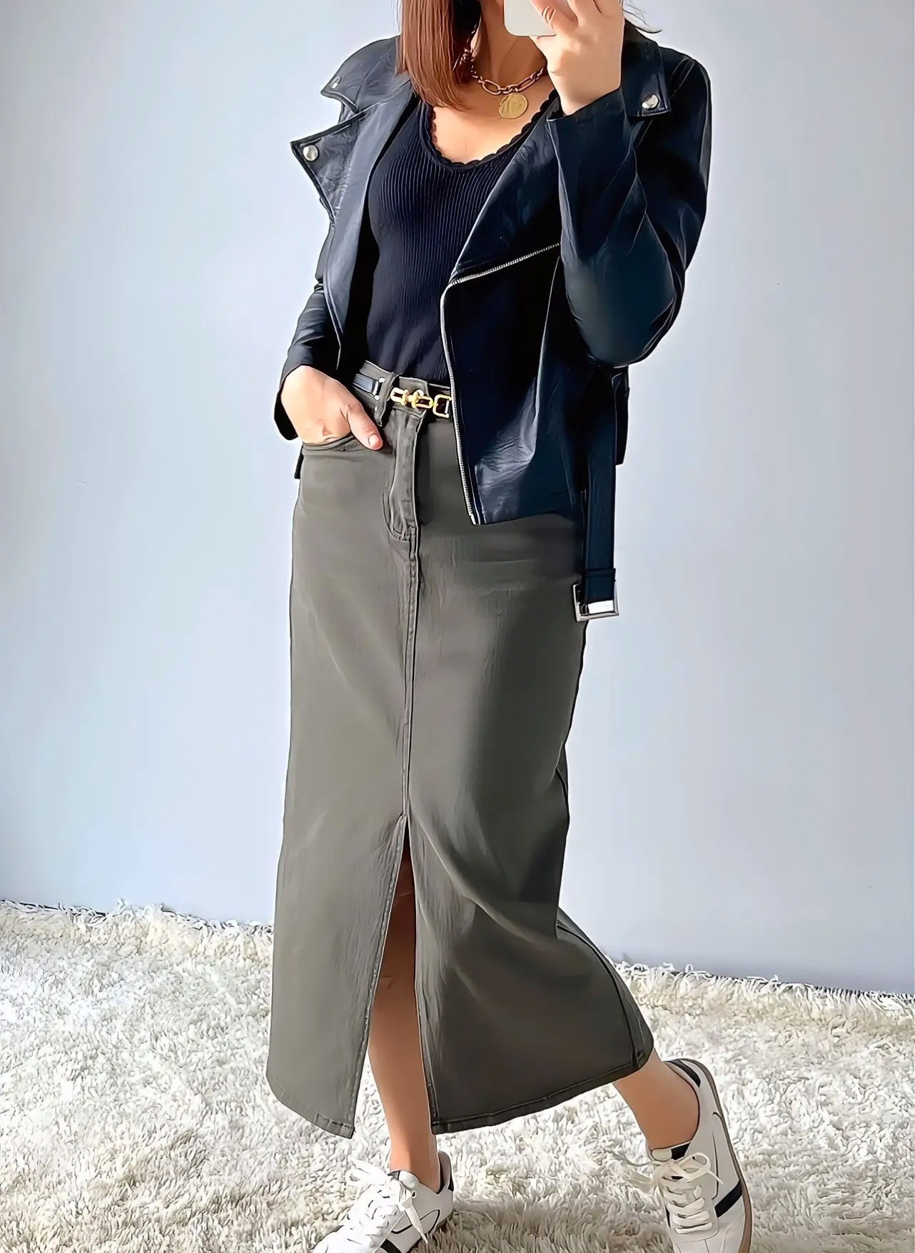 jupe longue Joey kaki en denim