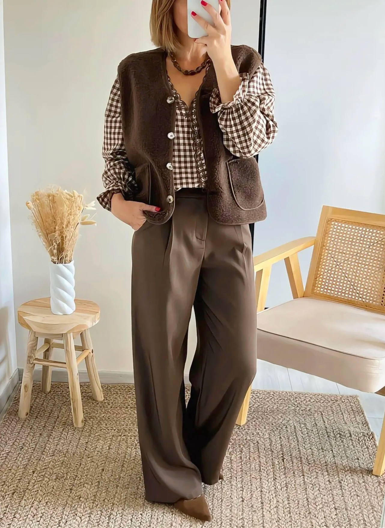 pantalon large marron femme Auguste