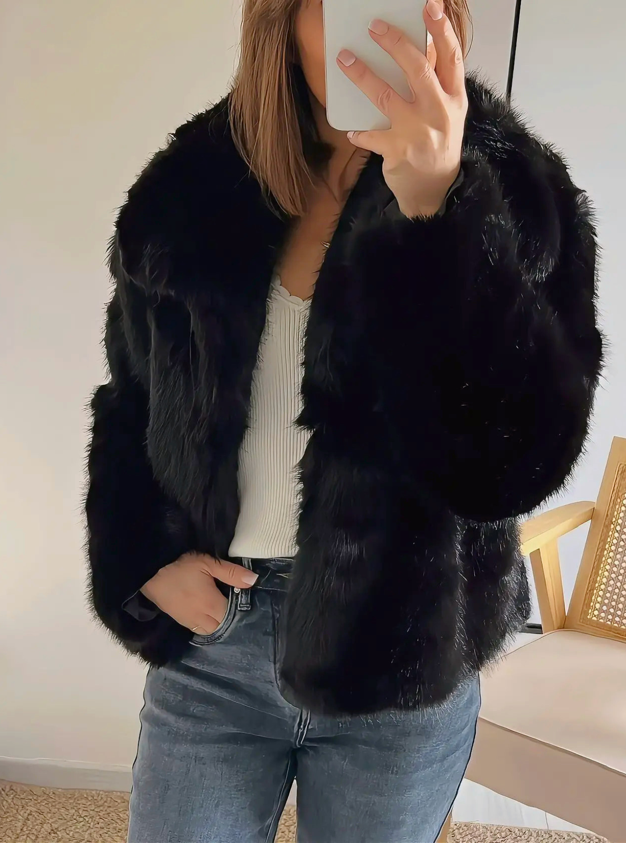 veste noire Penny en fausse fourrure