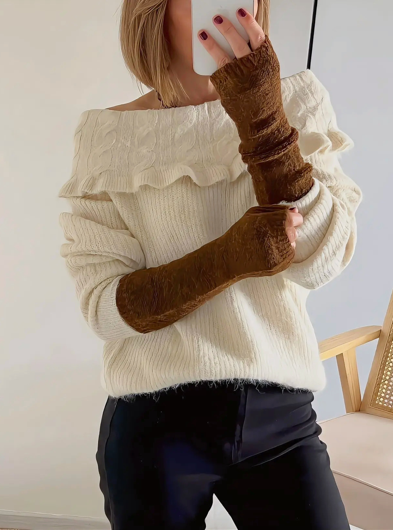 mitaines longues camel en laine Ima