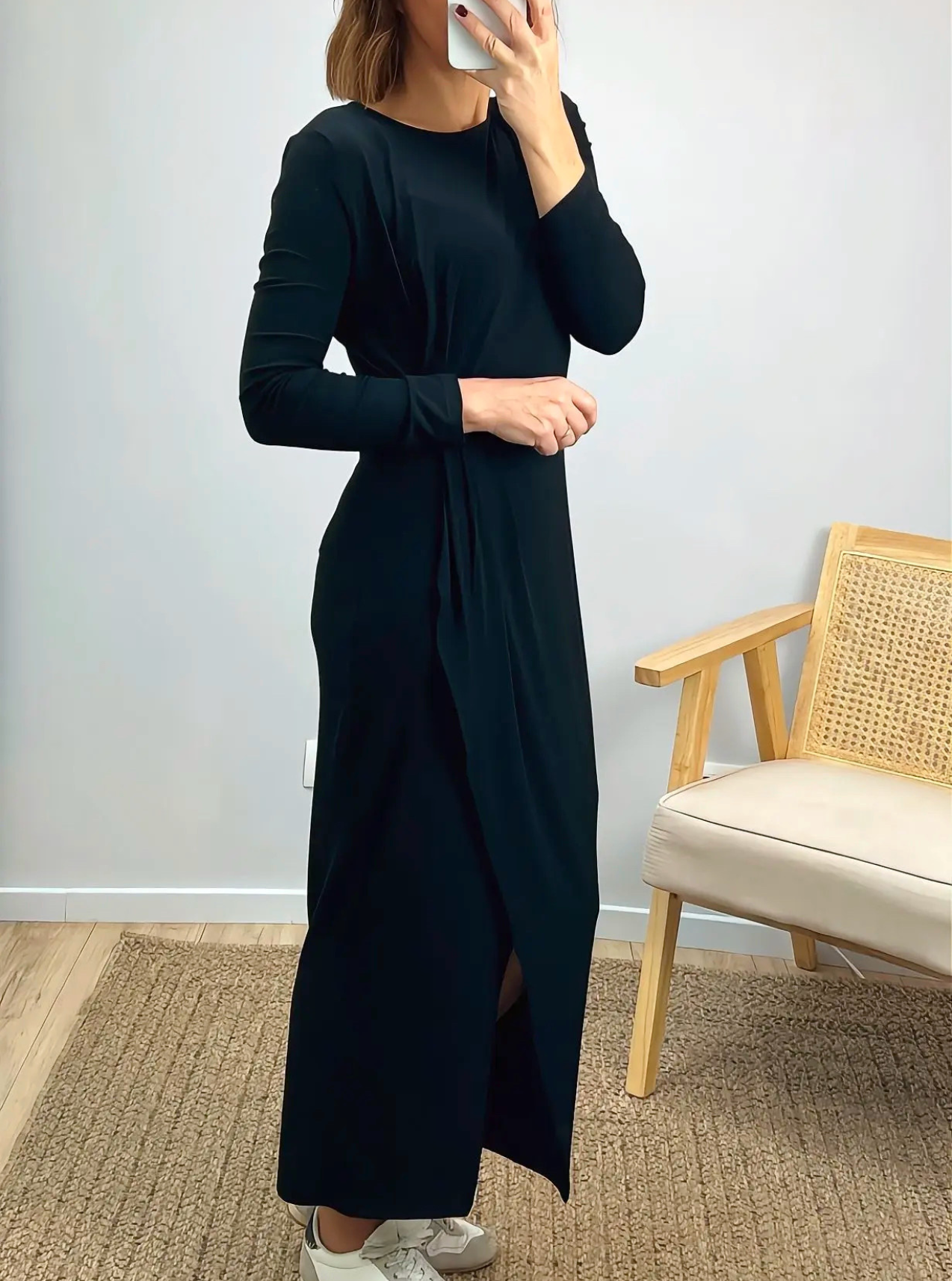 robe longue noire Sarah drapée