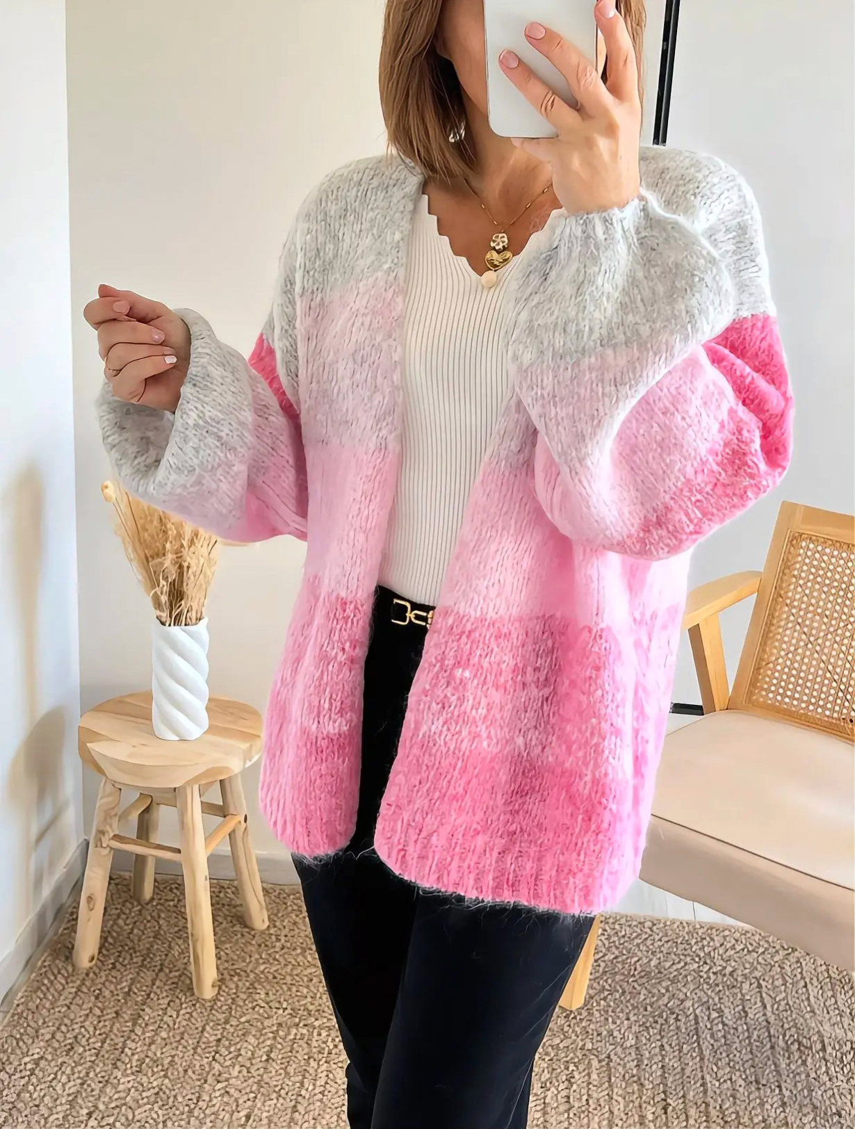gilet long rose et gris Abel