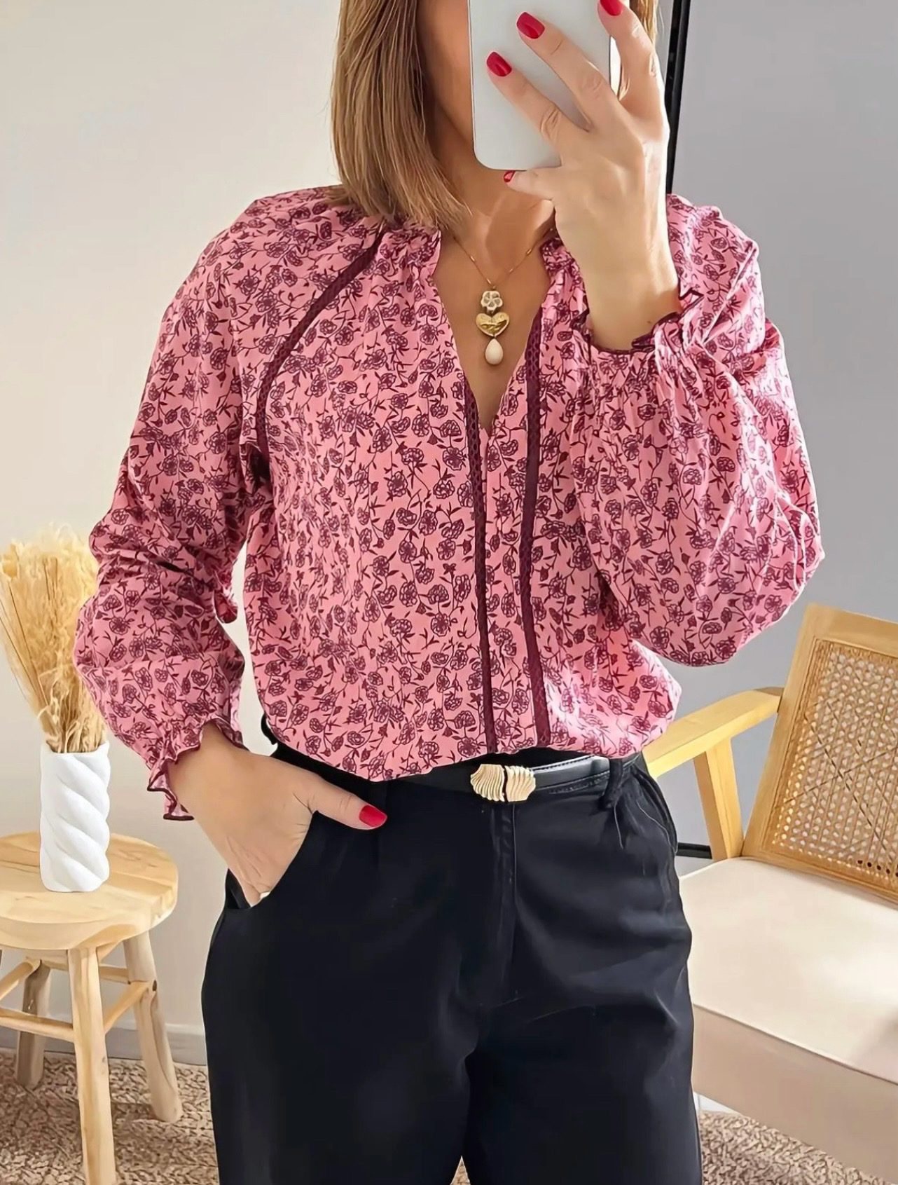 blouse rose brodée Amalia