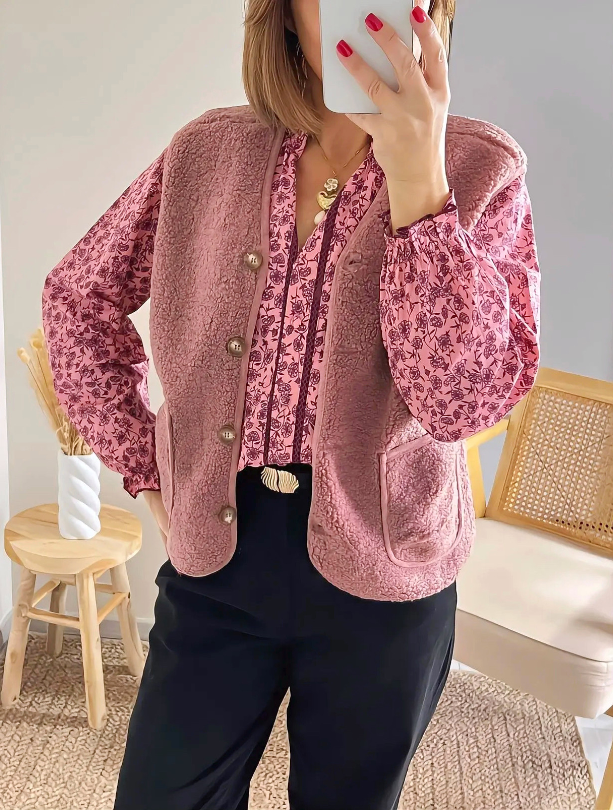 blouse Amalia et gilet Lennon rose
