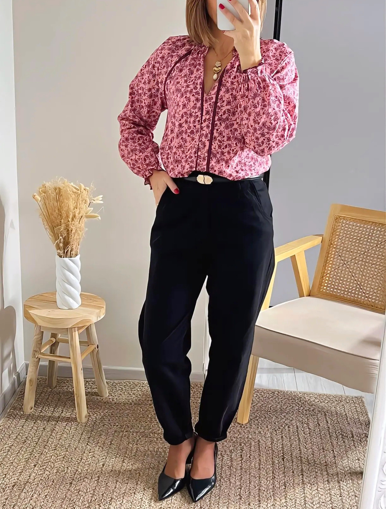 blouse Amalia rose et jean Timéo noir