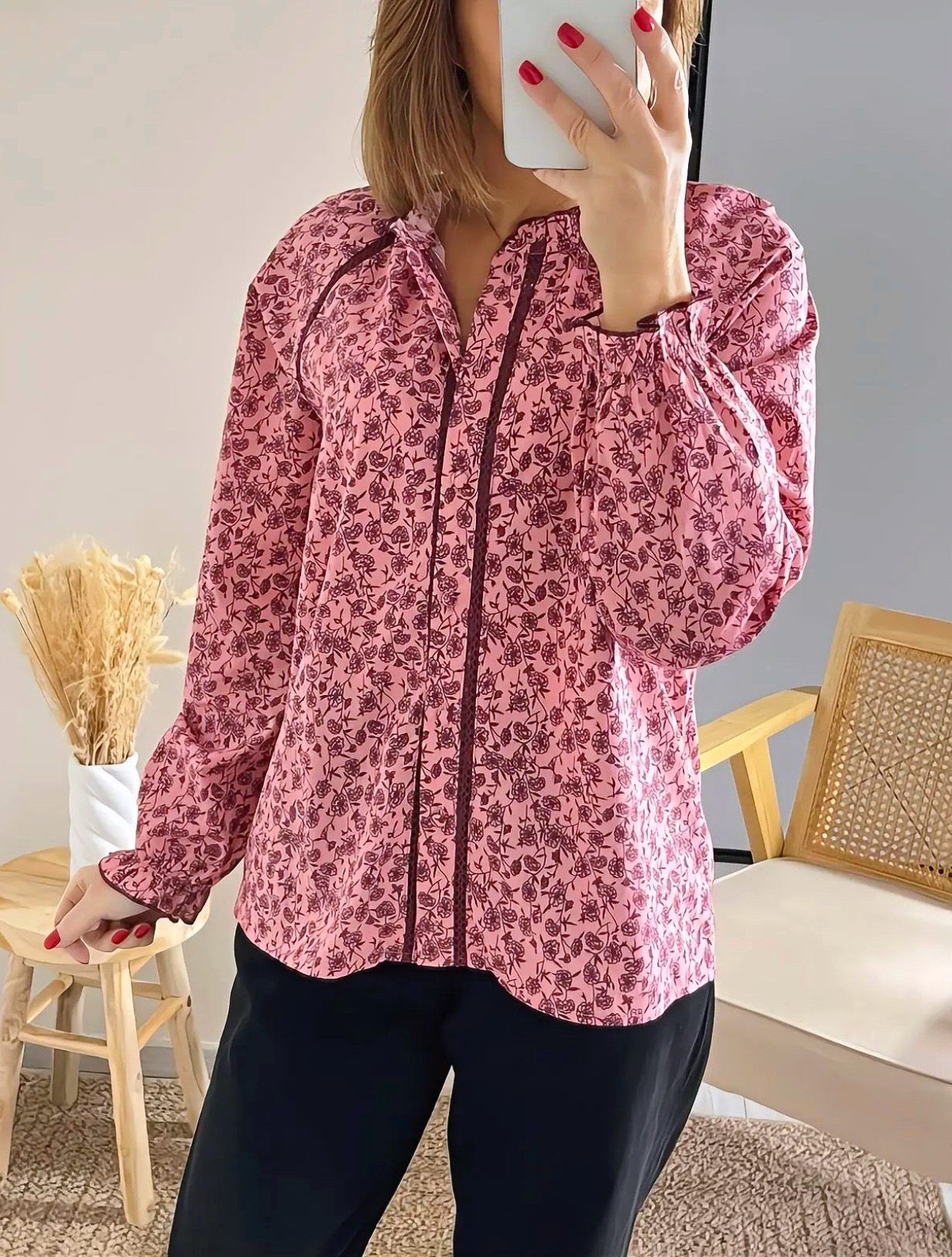 blouse rose Amalia liserets brodés bordeaux
