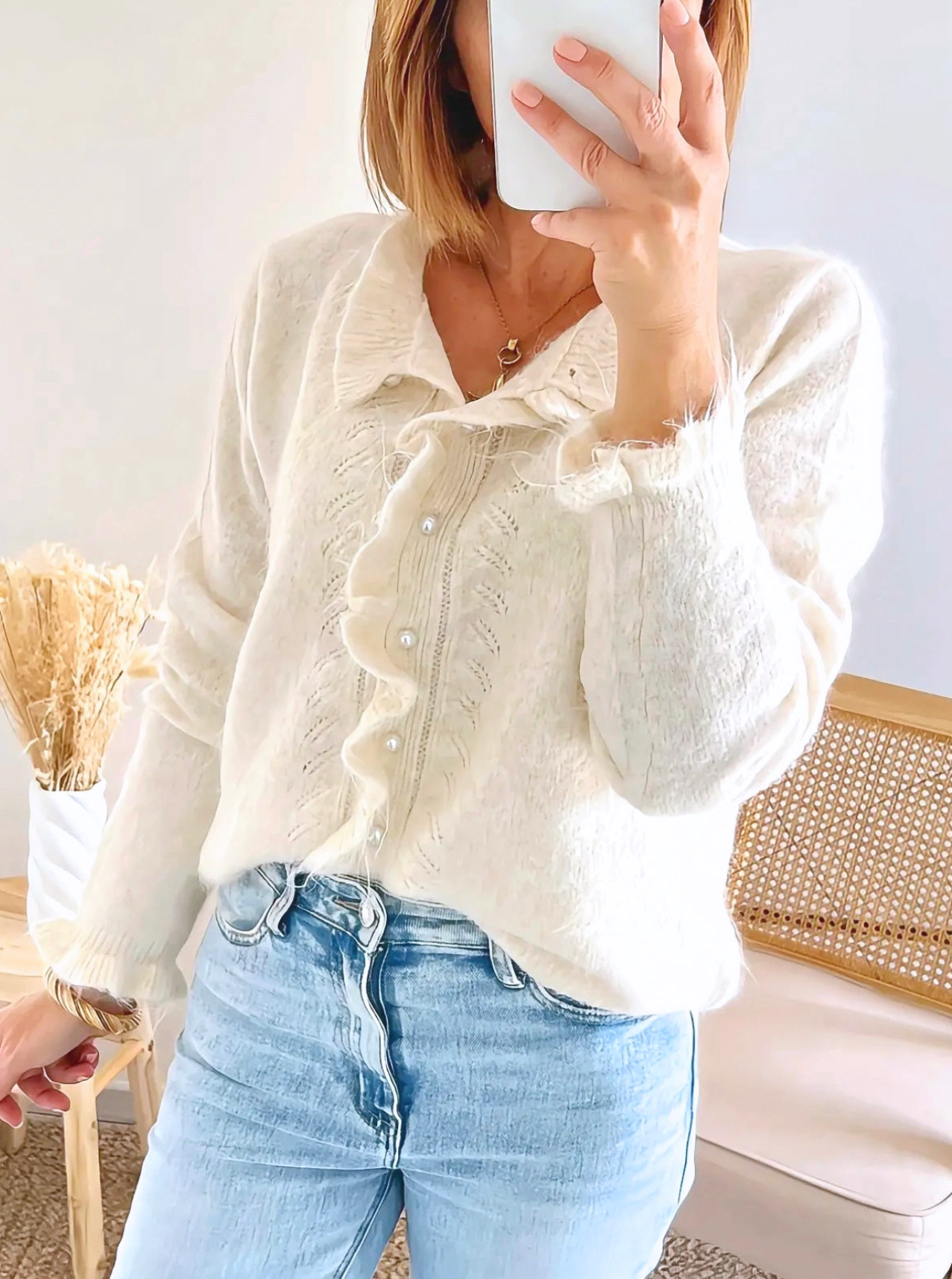 gilet doux Elly beige avec perles