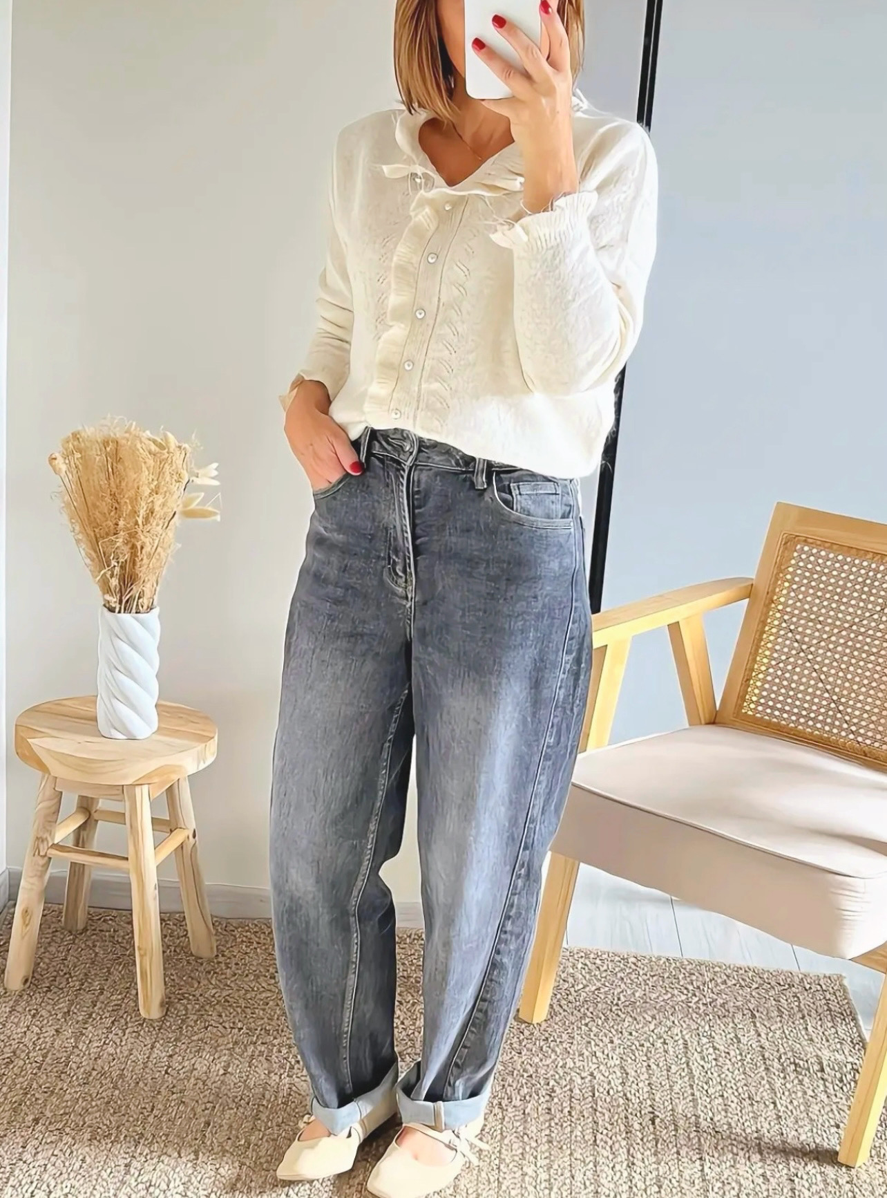 gilet Elly beige et jean gris Soan