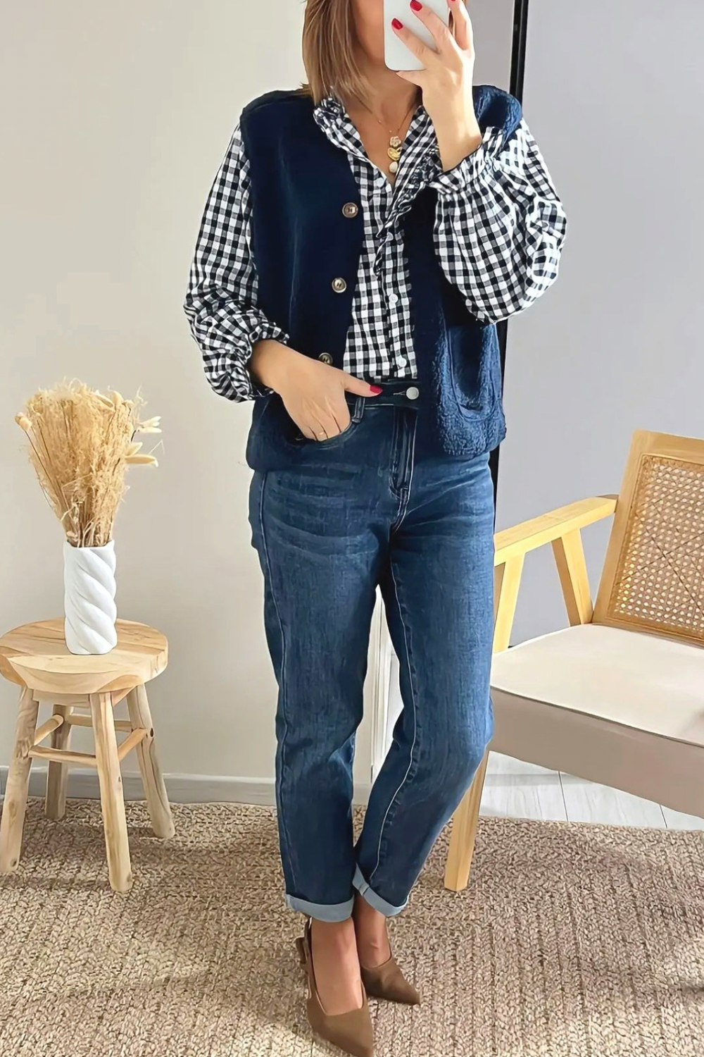 jean Eddy bleu foncé et chemise Joyce