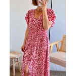 robe rouge longue avec fleurs Rosaline