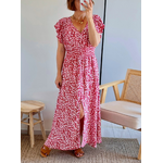 robe longue fluide rouge avec fleurs Rosaline