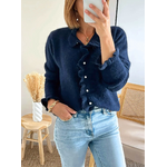 gilet doux bleu marine avec volants Elly