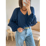 blouse femme Joanna bleu marine avec volants