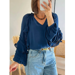 blouse femme Joanna bleue avec volants