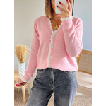 gilet Octave rose avec broderie anglaise