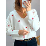 pull femme Birdy écru avec papillons brodés
