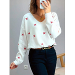 pull femme papillons brodés Birdy écru