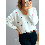 pull col v motifs papillons Birdy écru