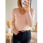 pull fin rose clair en maille côtelée Mahé