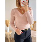 pull fin rose maille côtelée Mahé