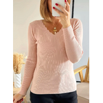 pull maille cotelée rose Mahé