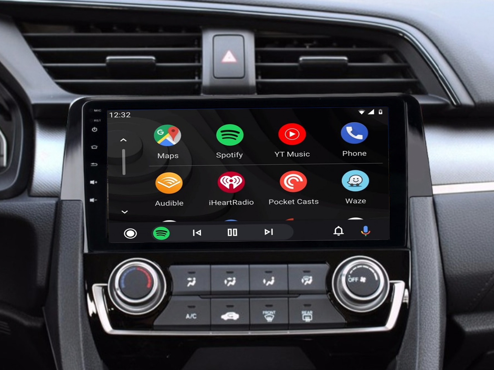 Ecran tactile QLED Android 12.0 + Apple Carplay sans fil Honda Civic de 2016 à 2019