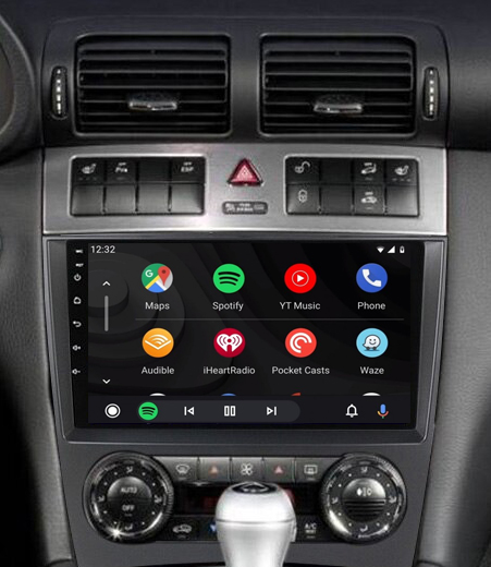 Ecran tactile QLED Android 12.0 + Apple Carplay sans fil Mercedes Classe C W203, CLC et CLK de 2005 à 2009