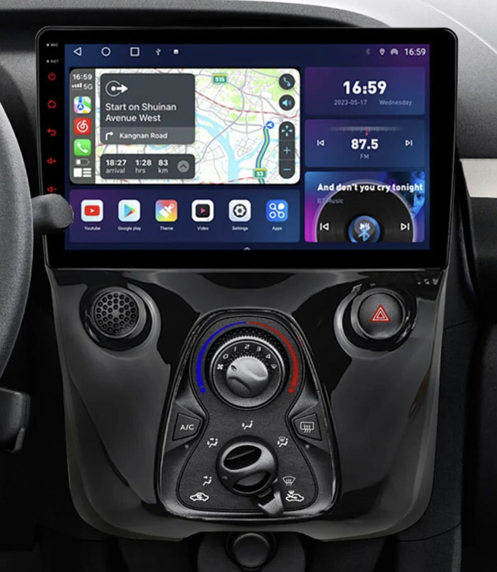 Ecran tactile QLED GPS Apple Carplay et Android Auto sans fil Peugeot 108 de 2014 à 2021