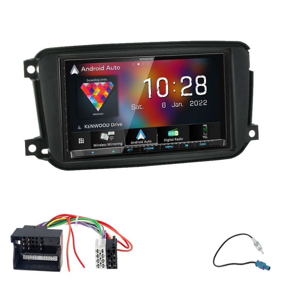 Autoradio Kenwood CarPlay GPS Smart Fortwo de 2010 à 2015 - Kit complet