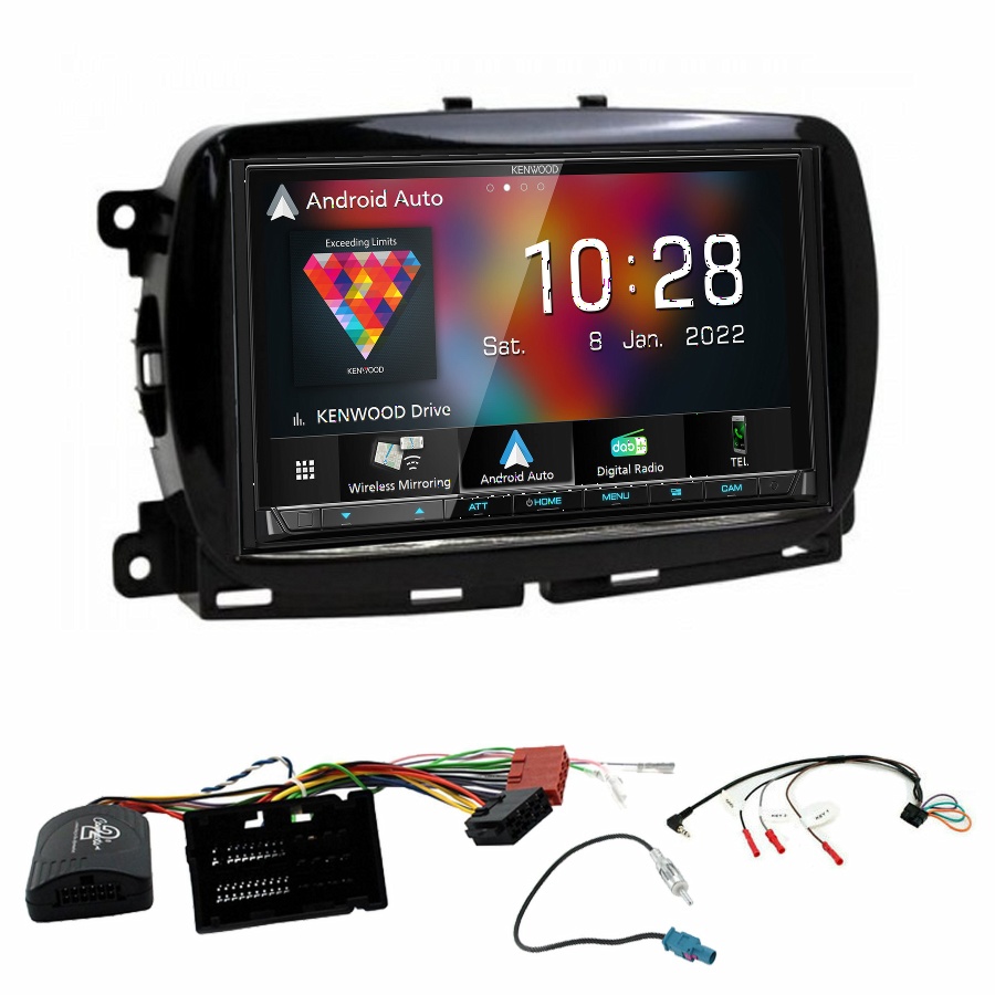 Autoradio Kenwood CarPlay GPS Fiat 500 de 2016 à 2024 - Kit complet
