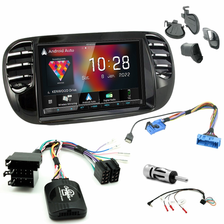 Autoradio Kenwood CarPlay GPS Fiat 500 de 2007 à 2015 - Kit complet