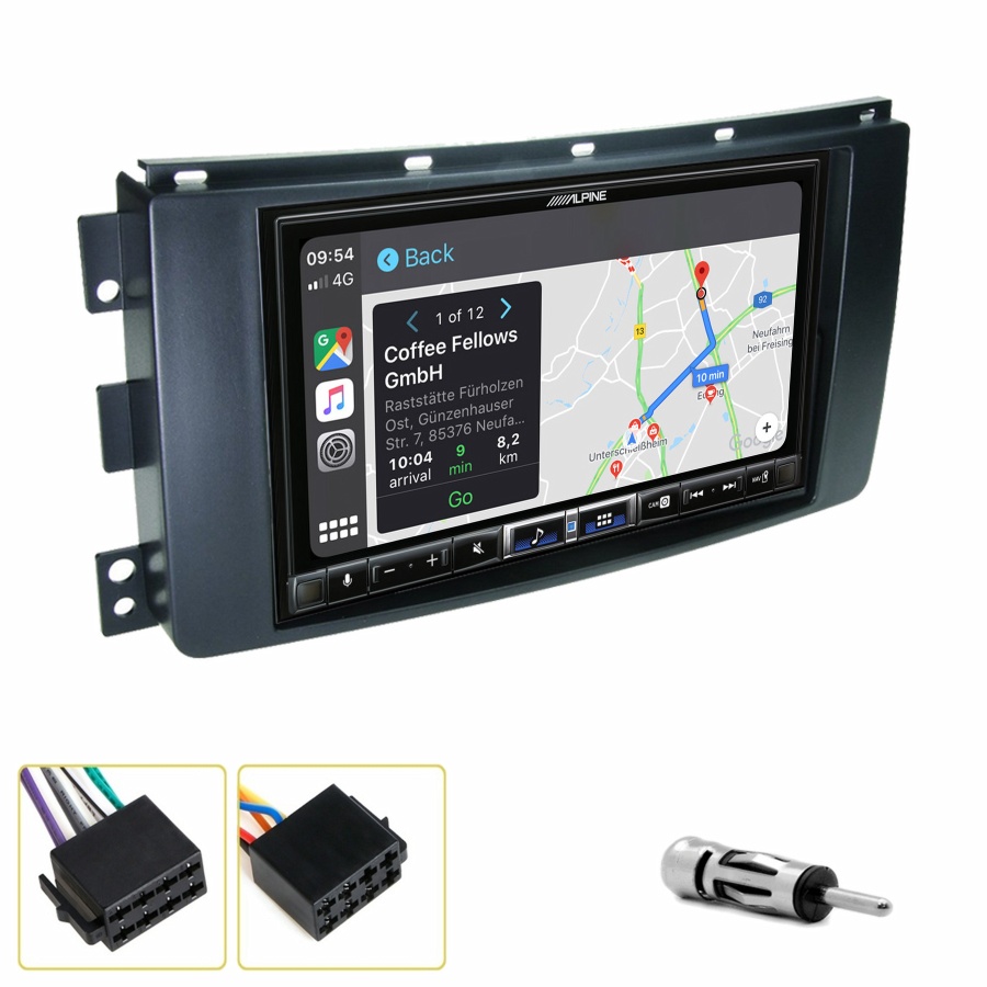 Autoradio tactile Alpine GPS Carplay Smart Fortwo de 2007 à 2010+ Kit complet