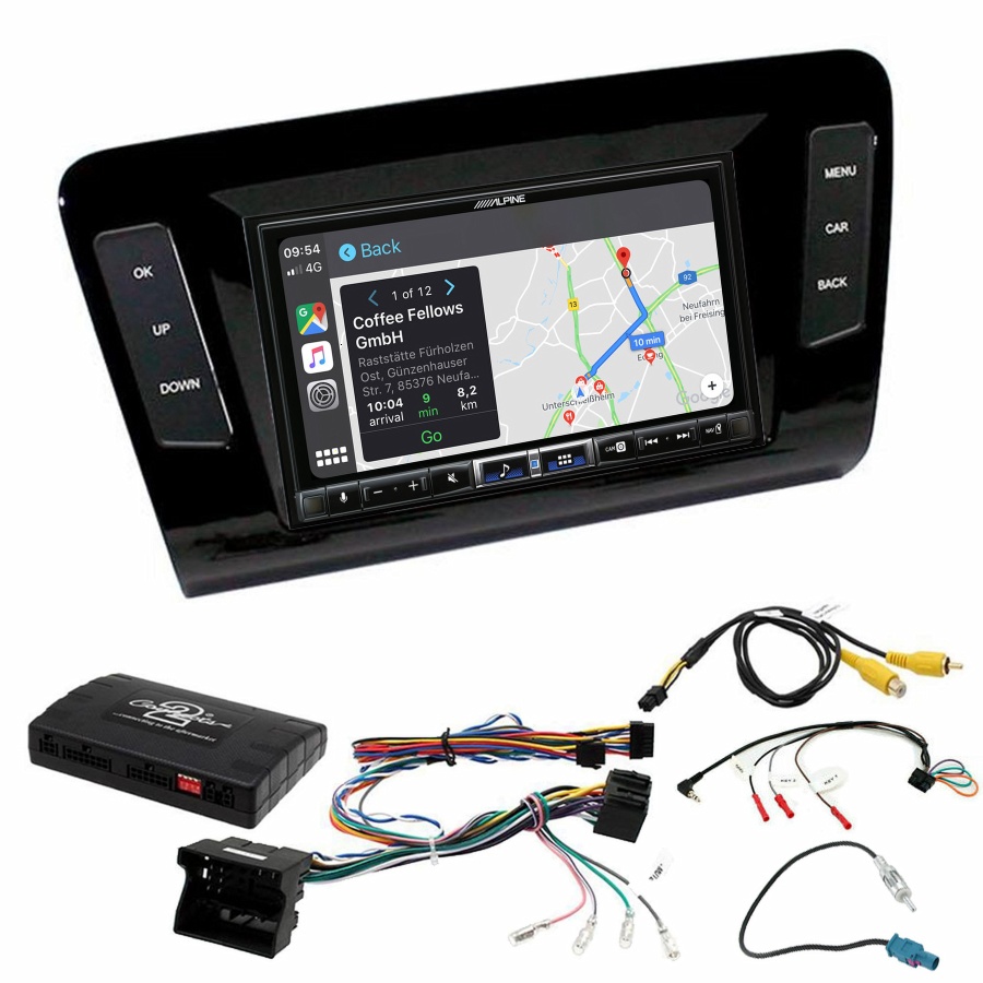 Autoradio tactile Alpine GPS Carplay Skoda Octavia de 2013 à 2020+ Kit complet