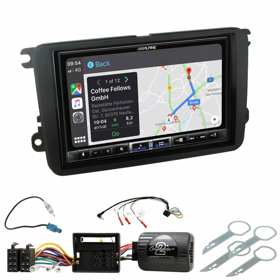 Autoradio tactile Alpine GPS Carplay Skoda Fabia, Yeti, Octavia, Roomster, Superb et Rapid+ Kit complet