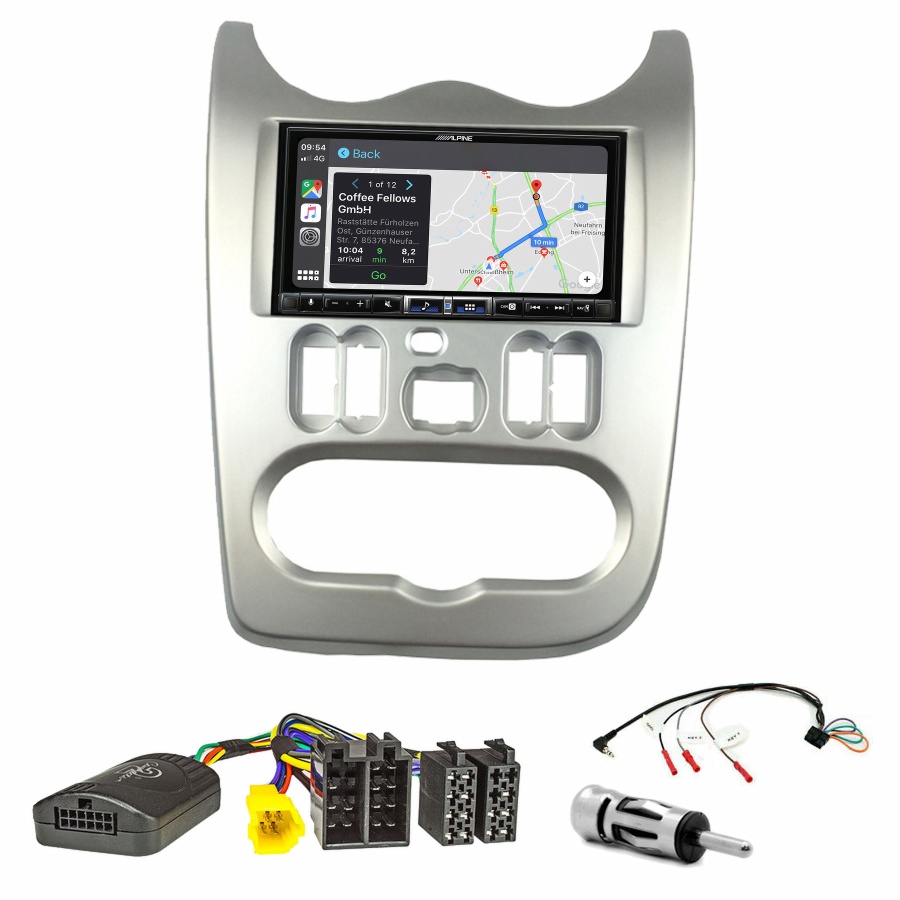 Autoradio tactile Alpine GPS Carplay Dacia Duster, Logan et Sandero de 2010 à 2012+ Kit complet