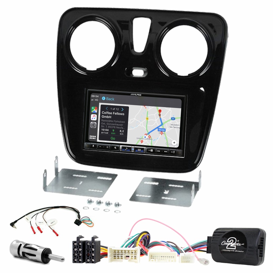 Autoradio tactile Alpine GPS Carplay Dacia Dokker Duster Lodgy Logan Sandero+ Kit complet