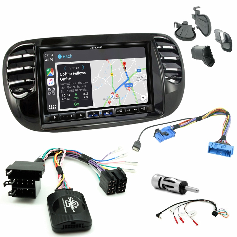 Autoradio tactile Alpine GPS Carplay Fiat 500 de 2007 à 2015+ Kit complet