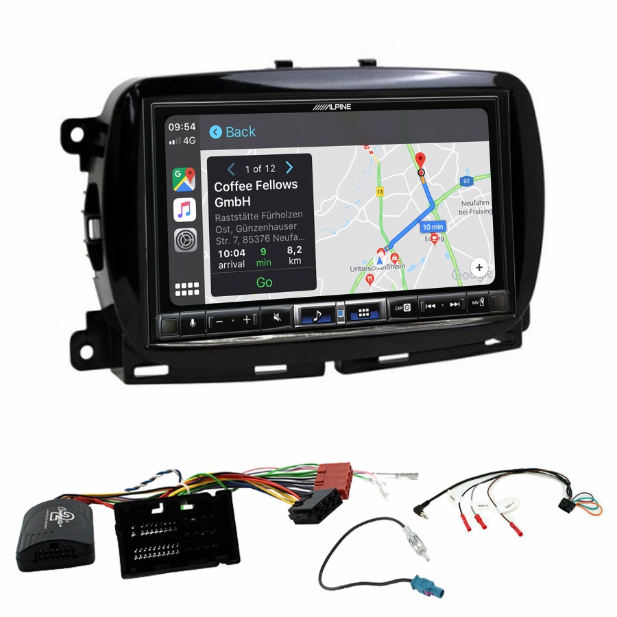 Autoradio tactile Alpine GPS Carplay Fiat 500 de 2016 à 2024+ Kit complet