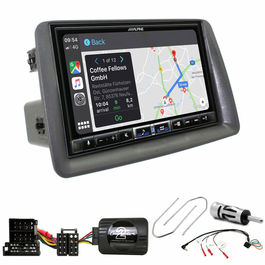 Autoradio tactile Alpine GPS Carplay Fiat Panda de 2003 à 2012+ Kit complet