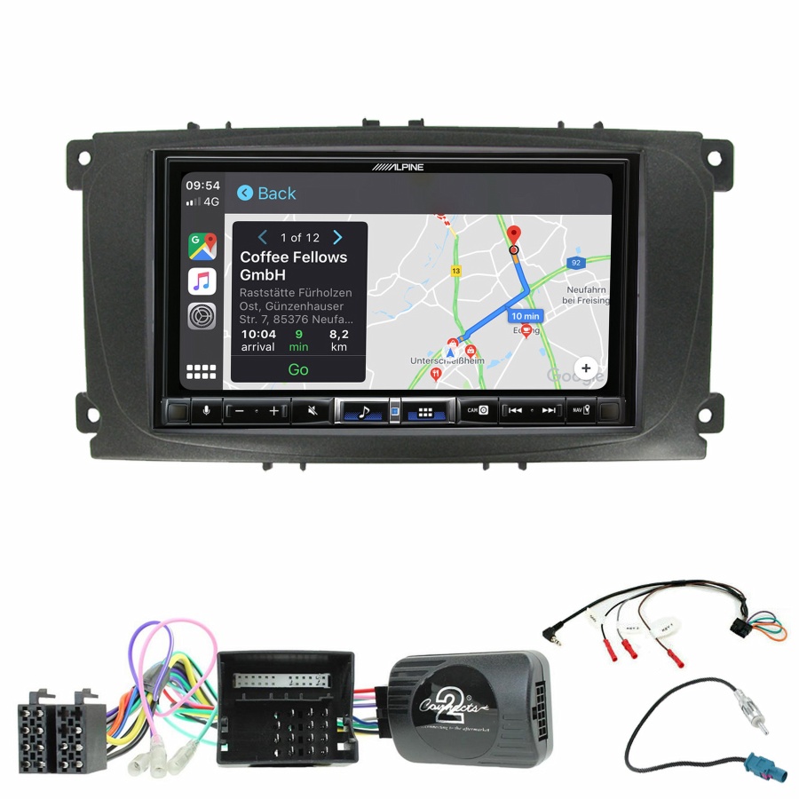 Autoradio tactile Alpine GPS Carplay Ford C-Max et Focus de 2007 à 2010+ Kit complet