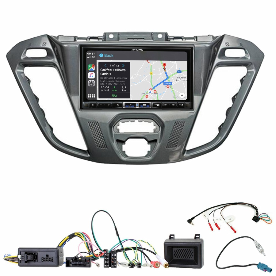 Autoradio tactile Alpine GPS Carplay Ford Transit Custom et Tourneo Custom+ Kit complet