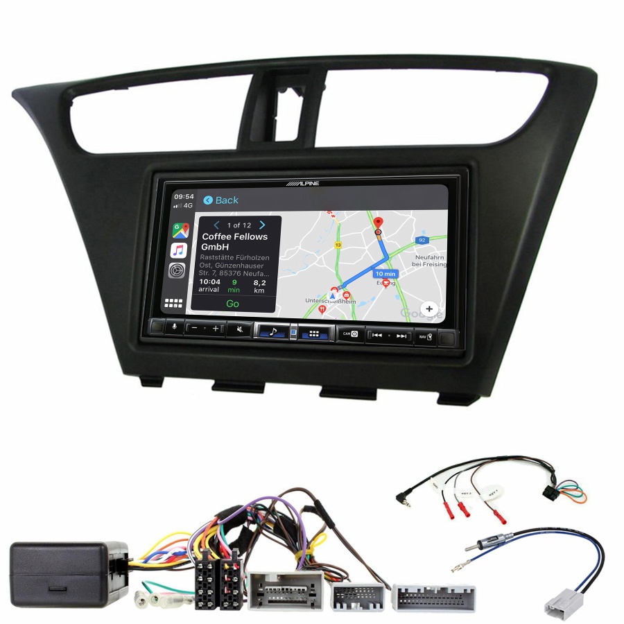 Autoradio tactile Alpine GPS Carplay Honda Civic de 2012 à 2016+ Kit complet