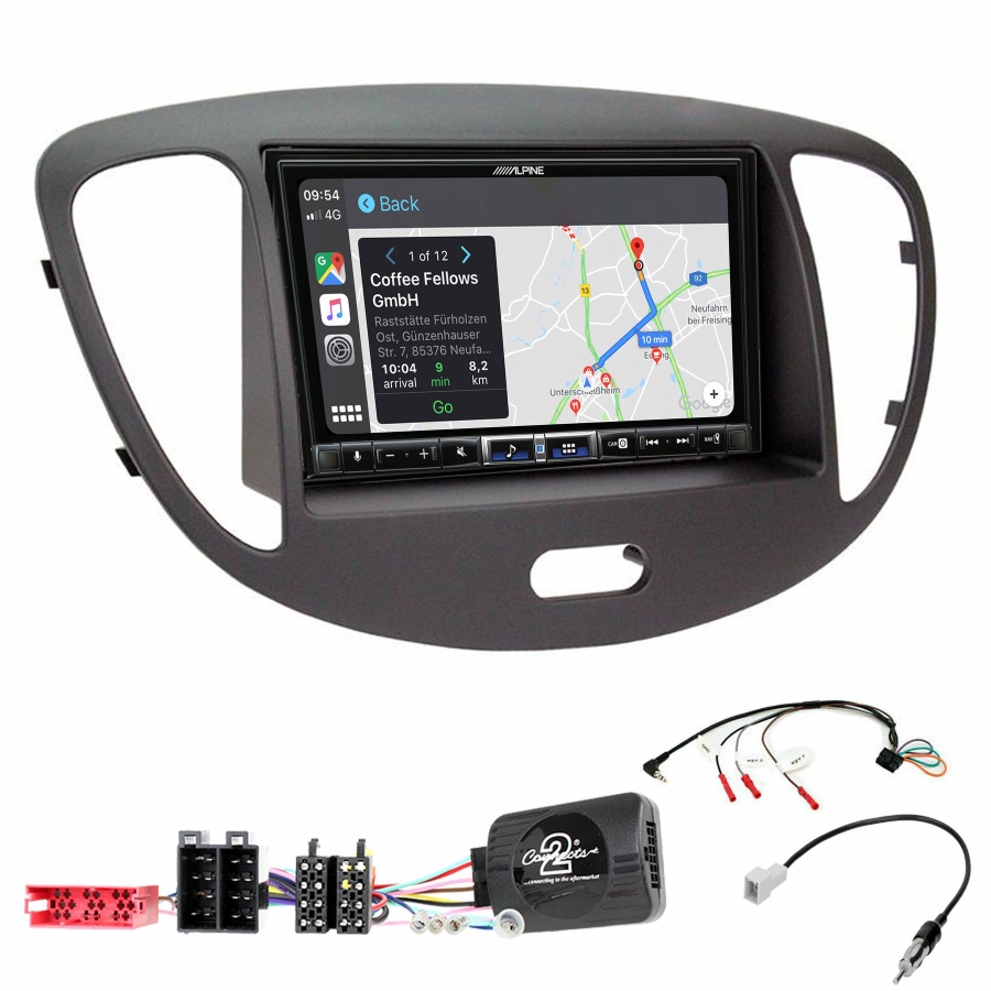Autoradio tactile Alpine GPS Carplay Hyundai i10 de 2008 à 2013+ Kit complet