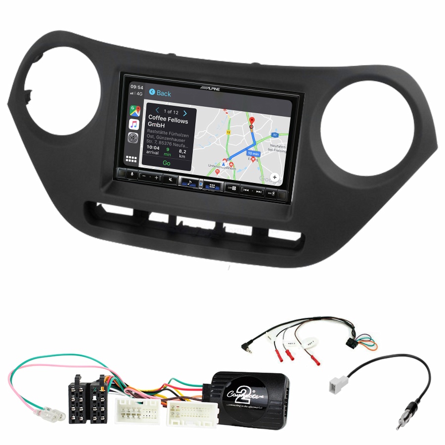 Autoradio tactile Alpine GPS Carplay Hyundai i10 de 2014 à 2019+ Kit complet