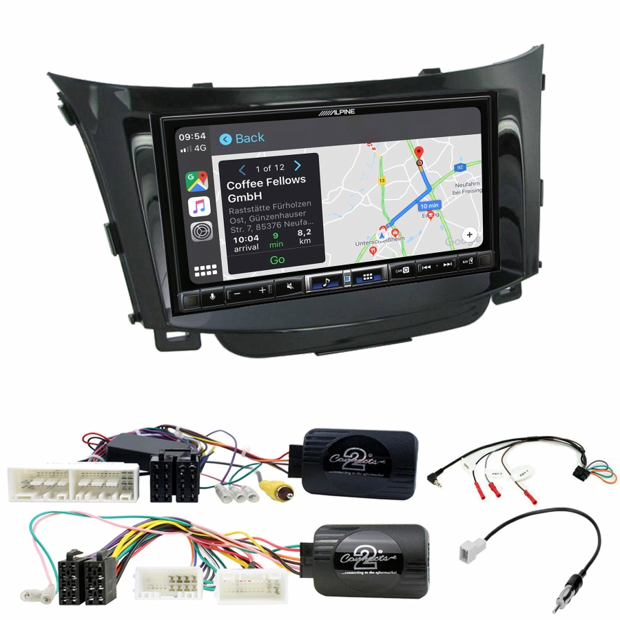Autoradio tactile Alpine GPS Carplay Hyundai i30 de 2012 à 2017+ Kit complet