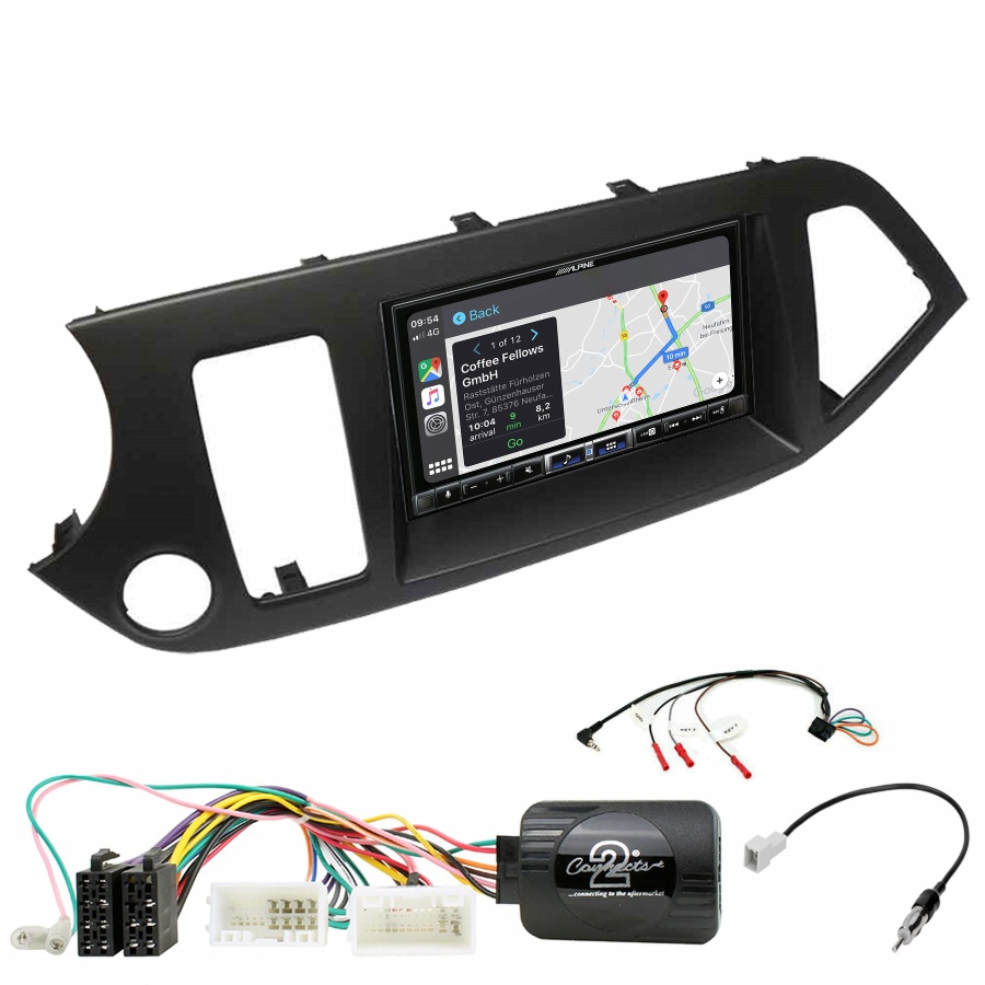 Autoradio tactile Alpine GPS Carplay Kia Picanto de 2011 à 2016+ Kit complet