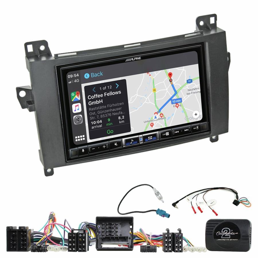 Autoradio tactile Alpine GPS Carplay Mercedes Classe A, Classe B, Viano et Vito+ Kit complet