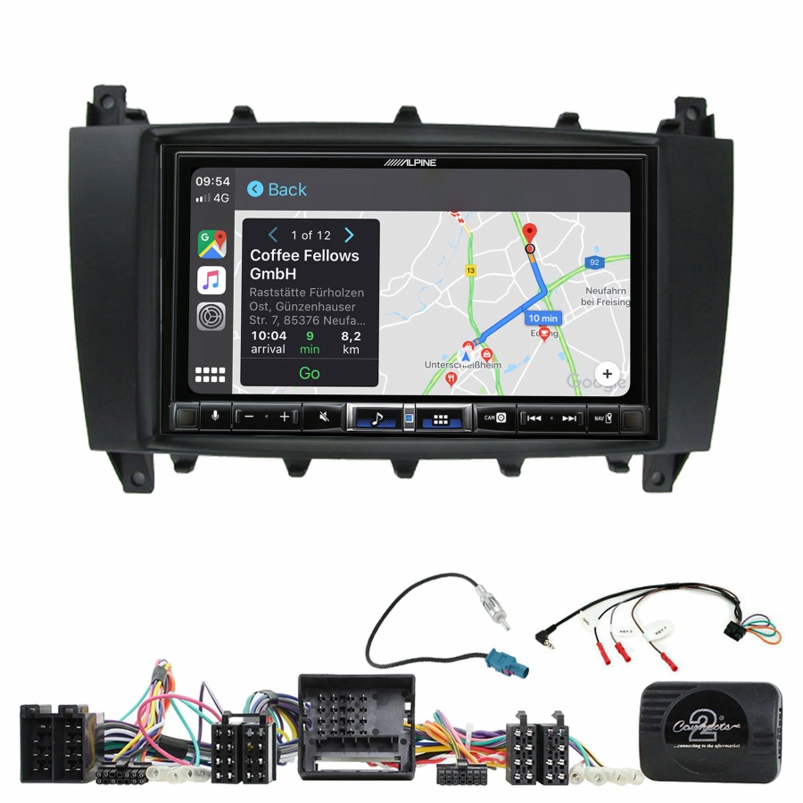 Autoradio tactile Alpine GPS Carplay Mercedes Classe C W203 et CLC+ Kit complet
