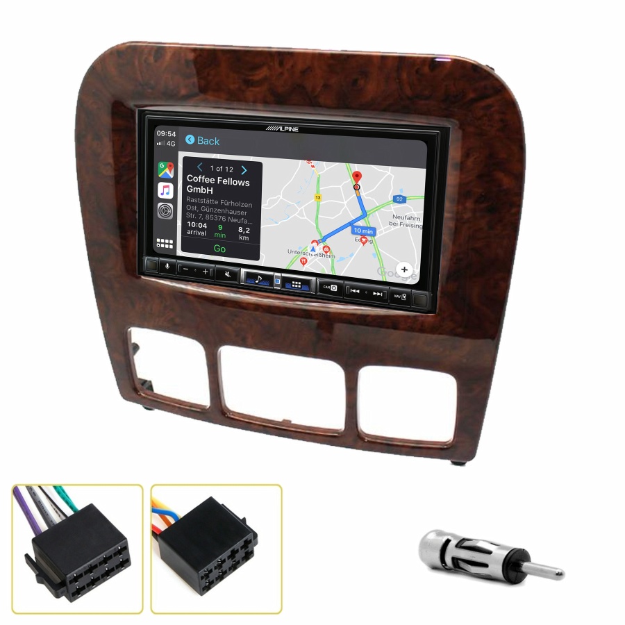 Autoradio tactile Alpine GPS Carplay Mercedes Classe S de 1999 à 2005+ Kit complet